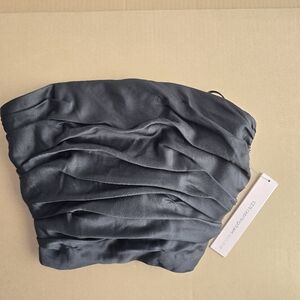 Aqua Black Satin Crop Corset Top With Satin Tie Size XS